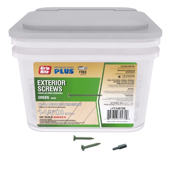 Deck Screw, #8 x 1-1/4 in, Steel, Flat Head, Torx Drive